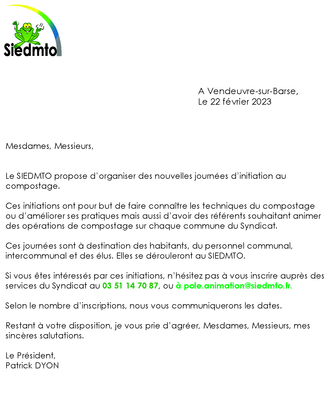 Courrier initiation compostage