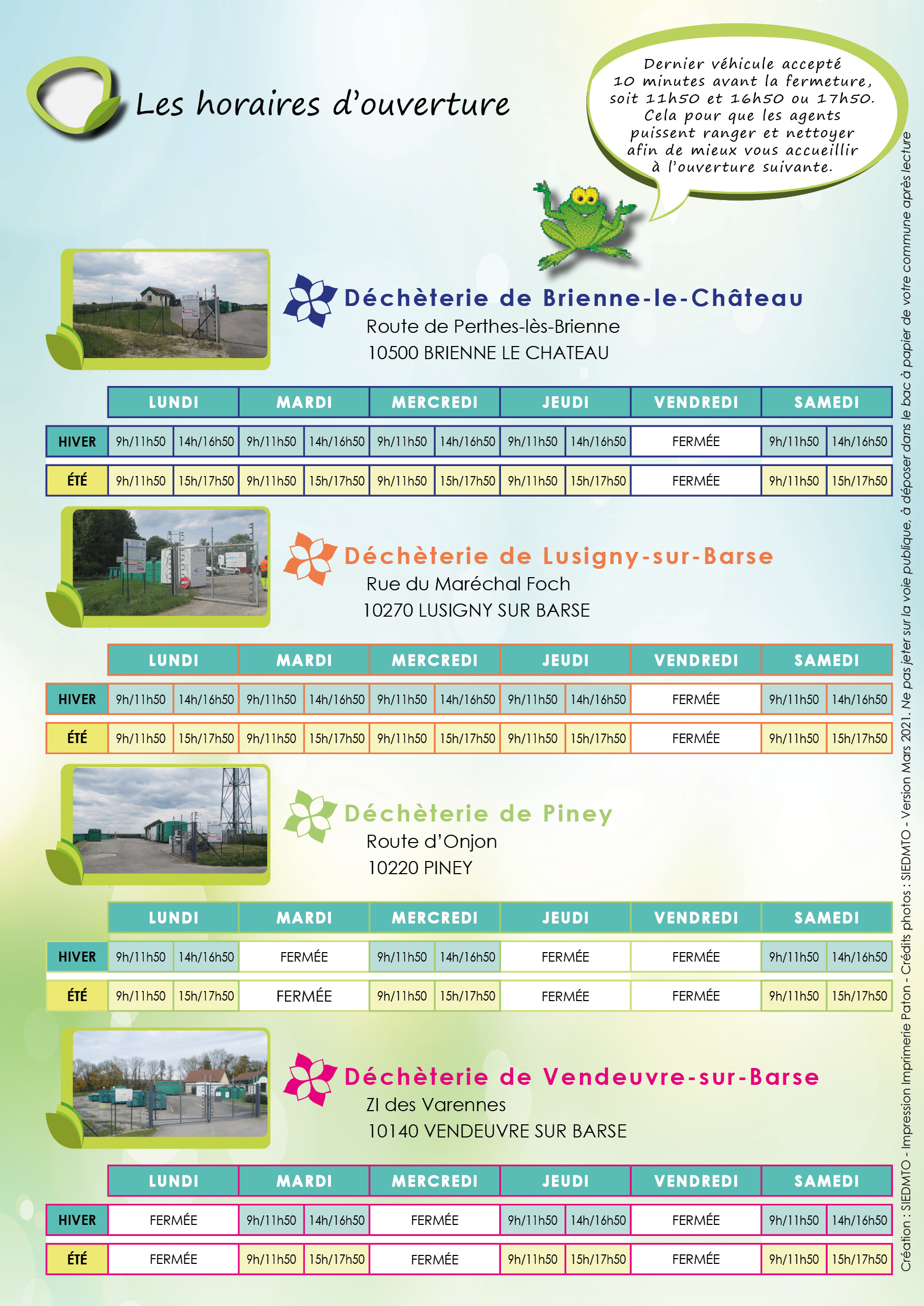 horaires déchèteries