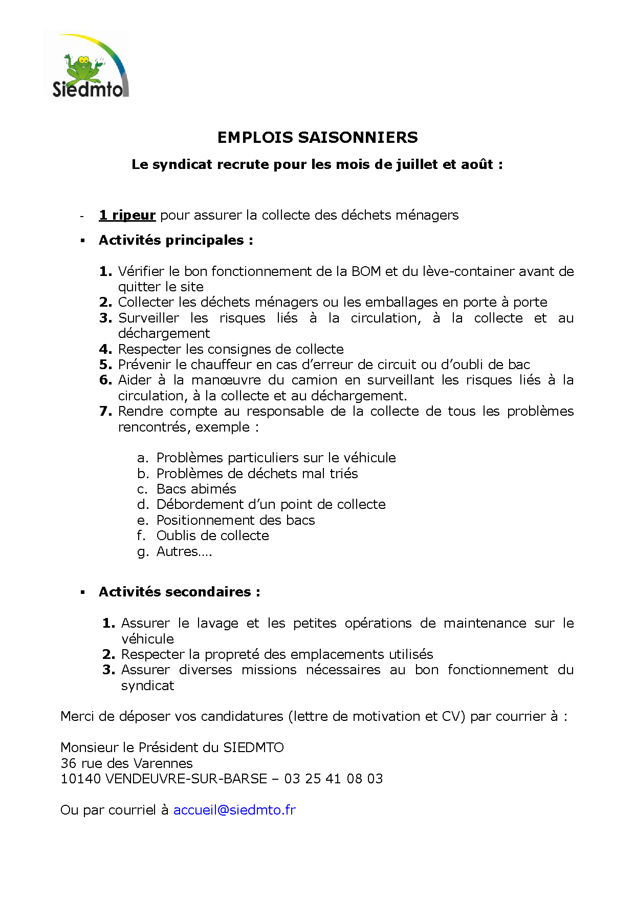 Offre d'emploi ripeur