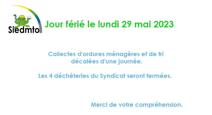 Jour férié le lundi 29 mai 2023